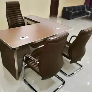 1.6Mtr Office Desk + Leather chairs-909A