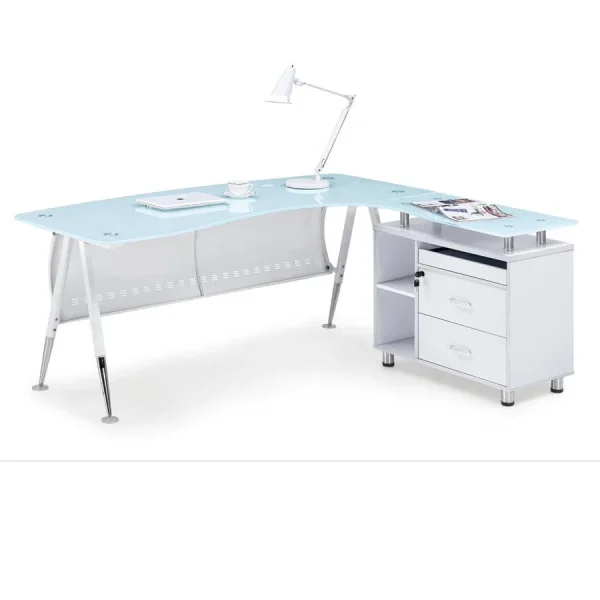 1.8 Metre Glass Top Office Desk-White