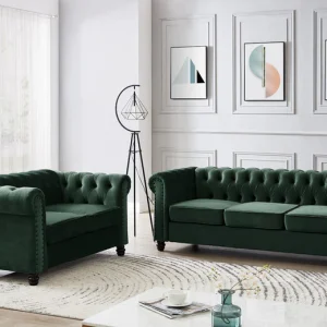 3+2 Fabric Sofa- Green Velvet