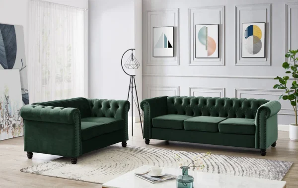 3+2 Fabric Sofa- Green Velvet