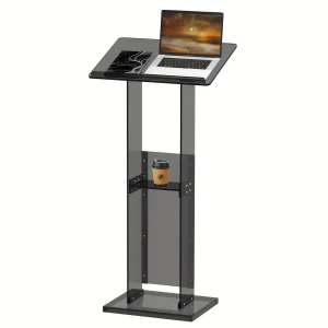 Acrylic-Lectern Stand with Storage Shelf 45 Inch Modern Lectern with Reading Platform Suitable