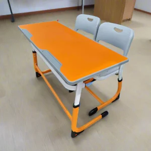 Adjustable Height Double Desk and Chair Classroom Furniture Set-yellow & White