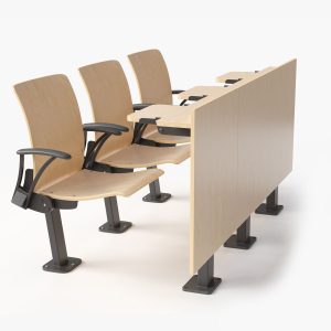 Auditorium-Chairs-And-Tables-Light-Wood-3D-Model Light Bown