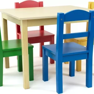 Child-Friendly-Wooden-5-Piece-Table-Chair-Set-Vibrant-Colors-Compact-Size
