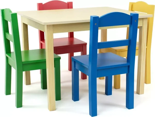 Child-Friendly-Wooden-5-Piece-Table-Chair-Set-Vibrant-Colors-Compact-Size