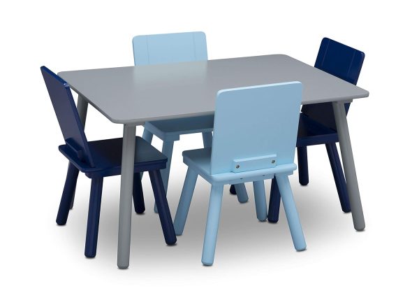 Children-Kids-Table-and Chair Set with 4 Chairs Grey Blue Sturdy Wood Ideal for Playrooms and Bedrooms