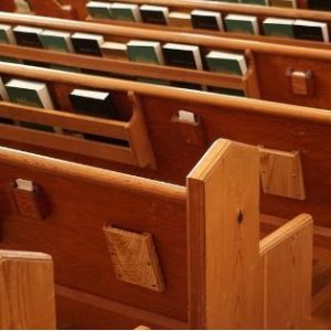 Church pew with Bible and Hymn Book Holder.