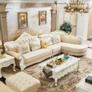 Europe Style Fabric Leather Living Room Sofas Modern L Shape Sofa Set  3.