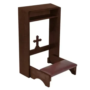 Folding Kneeler with Cross Walnut Stain Maple Hardwood.