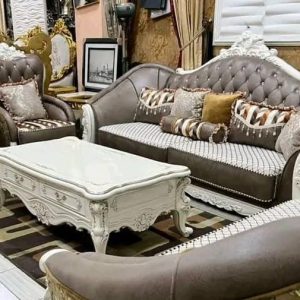 Luxury 7 Seater Living Room Leather Fabric Royal Sofa Chair