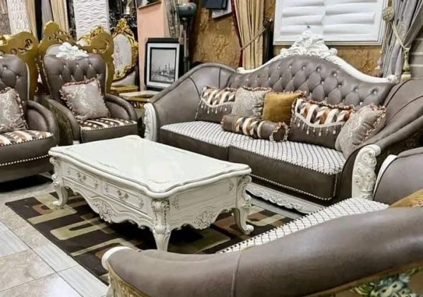Luxury 7 Seater Living Room Leather Fabric Royal Sofa Chair