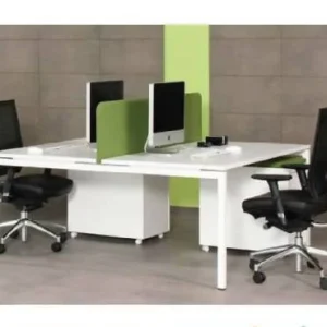 2 Man Workstation Unit with Metal Legs with a green color demarcation