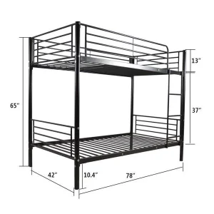 Metal Bunk Beds Frame over Twin Ladder Kids Adult Children Bedroom Black-White