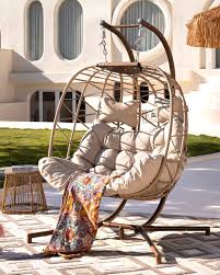 Double Basket Rattan Swing Chair  Patio