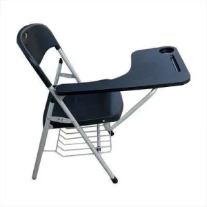 Lecture Plastic Foldable Chair with Writing Pad & Book Rack – Black 0001
