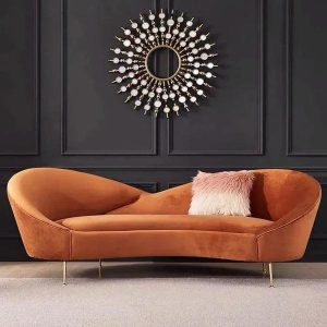 Velvet Round Arm Curved Sofa