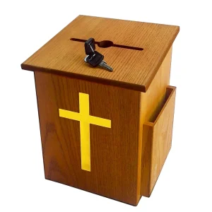 Wood Church Collection Fundraising Box Donation Charity Box with Gold Cross