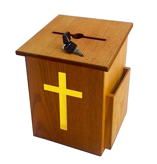 Wood Church Collection Fundraising Box Donation Charity Box with Gold Cross