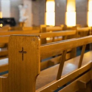 Wooden Church Pews Carved Cross