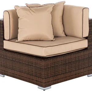 Single Seater Rattan Chair Sofa with 10 cm Thick Padded Cushion, All-Weather PE Wicker Weave Garden Armchair with Armrests, Brown