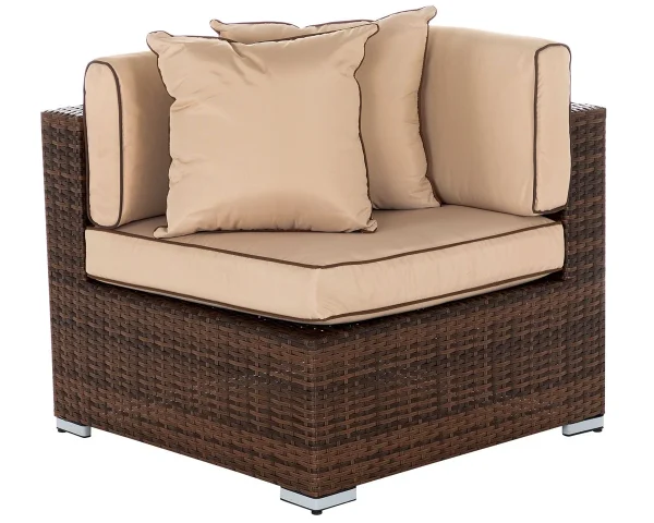 Single Seater Rattan Chair Sofa with 10 cm Thick Padded Cushion, All-Weather PE Wicker Weave Garden Armchair with Armrests, Brown