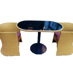 2 Seater Compact Rattan Furniture Set (Gold) With Glass Table