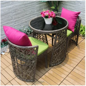 2 Seater Shaggy Round Compact Rattan Furniture Set ..