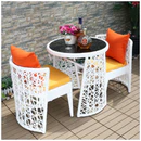 2 Seater Shaggy Round Compact Rattan Bistro Furniture Set ( White ) With Glass Top Table