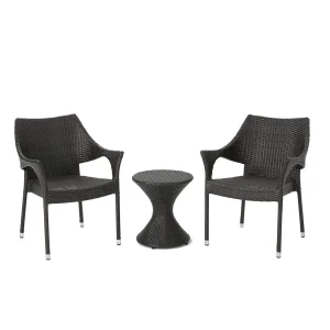 2 Piece Rattan Chat Set with Stacking Chairs and Hourglass Side Table