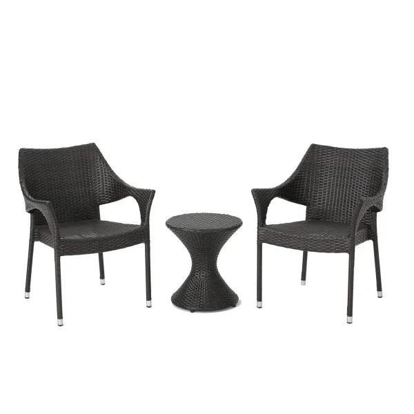 2 Piece Rattan Chat Set with Stacking Chairs and Hourglass Side Table