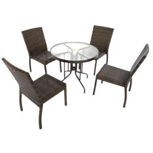32 inches  Outdoor Patio Table + 4 Rattan Chairs
