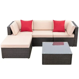 4 Piece Rattan Chat Set with Stacking Chairs and Hourglass Side Table