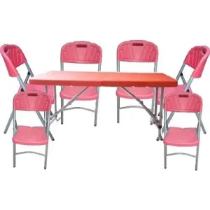 6-seater Plastic Table + 6 Chairs  Red & White