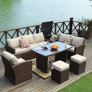 7 Piece Rattan Sofa Seating Group with Cushions