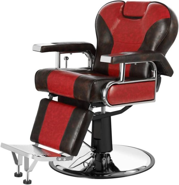Heavy Duty Reclining Barber Chair - RedBrown