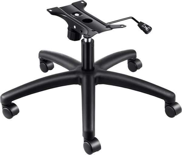 Heavy Duty Office Chair Replacement Base, Swivel Chair Base with 5 Wheels, 6 inch Bottom Plate Base Cylinder and Tilt Style Chair Base Height Adjustable, New Casters Rolls Smoothly