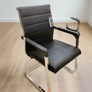Low Back Brown Leather Executive Visitor Office Chair with Arms