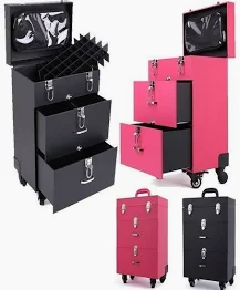 Professional Rolling Makeup Train Case, Multi-functional Cosmetic Trolley, Large Storage Traveling Cart Trunk