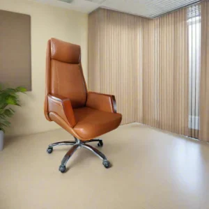 Tan Brown & Chrome High Back Executive Office Chair