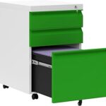 3 Drawer File Cabinet with Lock,Office Rolling Filing Cabinet Storage Green