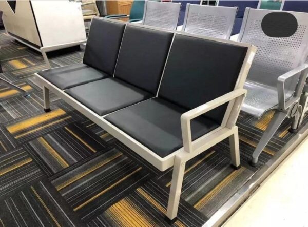 3 Seater Reception Metal Bench - Black - Image 2