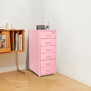 6-layer Vertical File Cabinet, Metal File Cabinet with Lock, Filing Cabinet pink