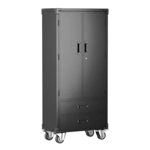 Free Standing Cabinet Adjustable Shelves Lockable Double Door Silver