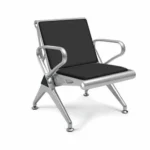 Single Seater Stainless Steel Airport Bench with Leather Cushion-Black