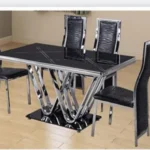4 Seater Glass Dining Set- Black