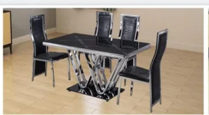 4 Seater Glass Dining Set- Black
