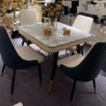 4 Seater Marble Dining Set - Black and White