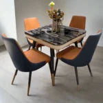 4 Seater Marble Dining Set Black and orange