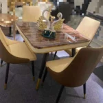 4 Seater Marble Dining Set ccream and brown