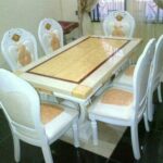 6 Seater Marble Dining Set- White-Gold